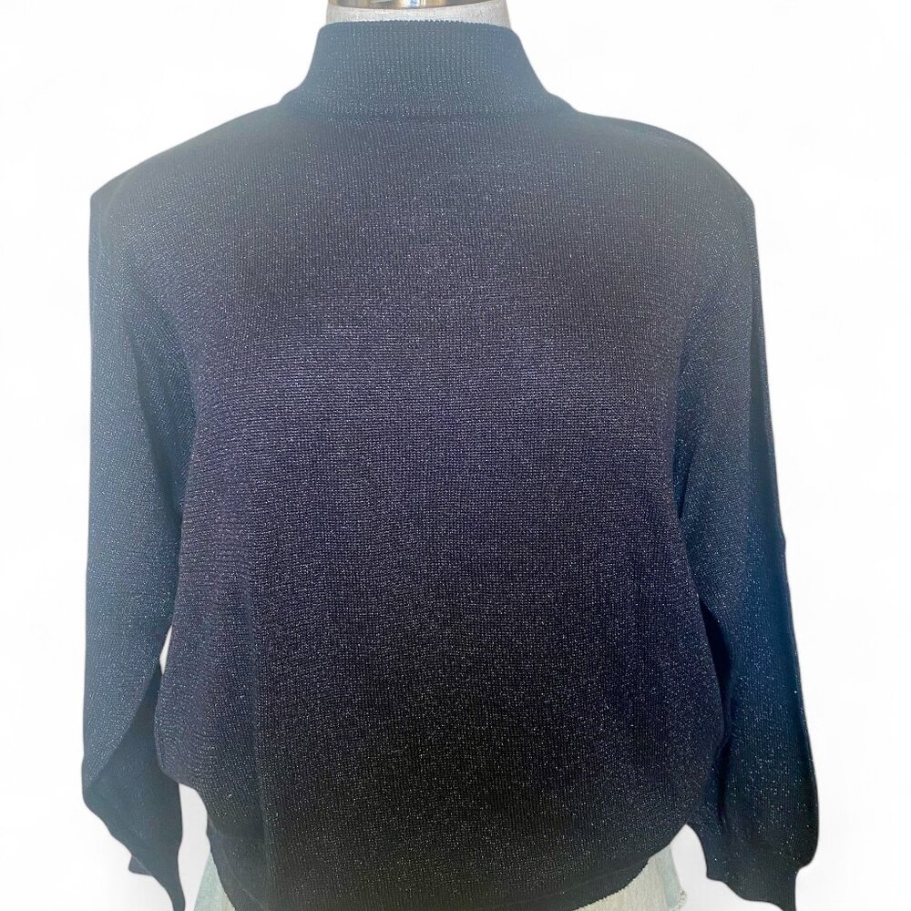 Baxter & Wells Black With Silver Metalic Long Sleeve Sweater Made In Korea